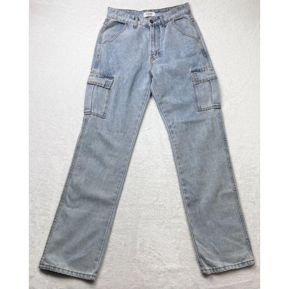 D Rock Jeans Womens 8 Light Blue Cargo High Rise Straight Leg Casual Relaxed NWT